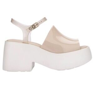 Melissa Pose Platform Sandals White Beige‎ Jelly Buckle Strap 8 New With Tags